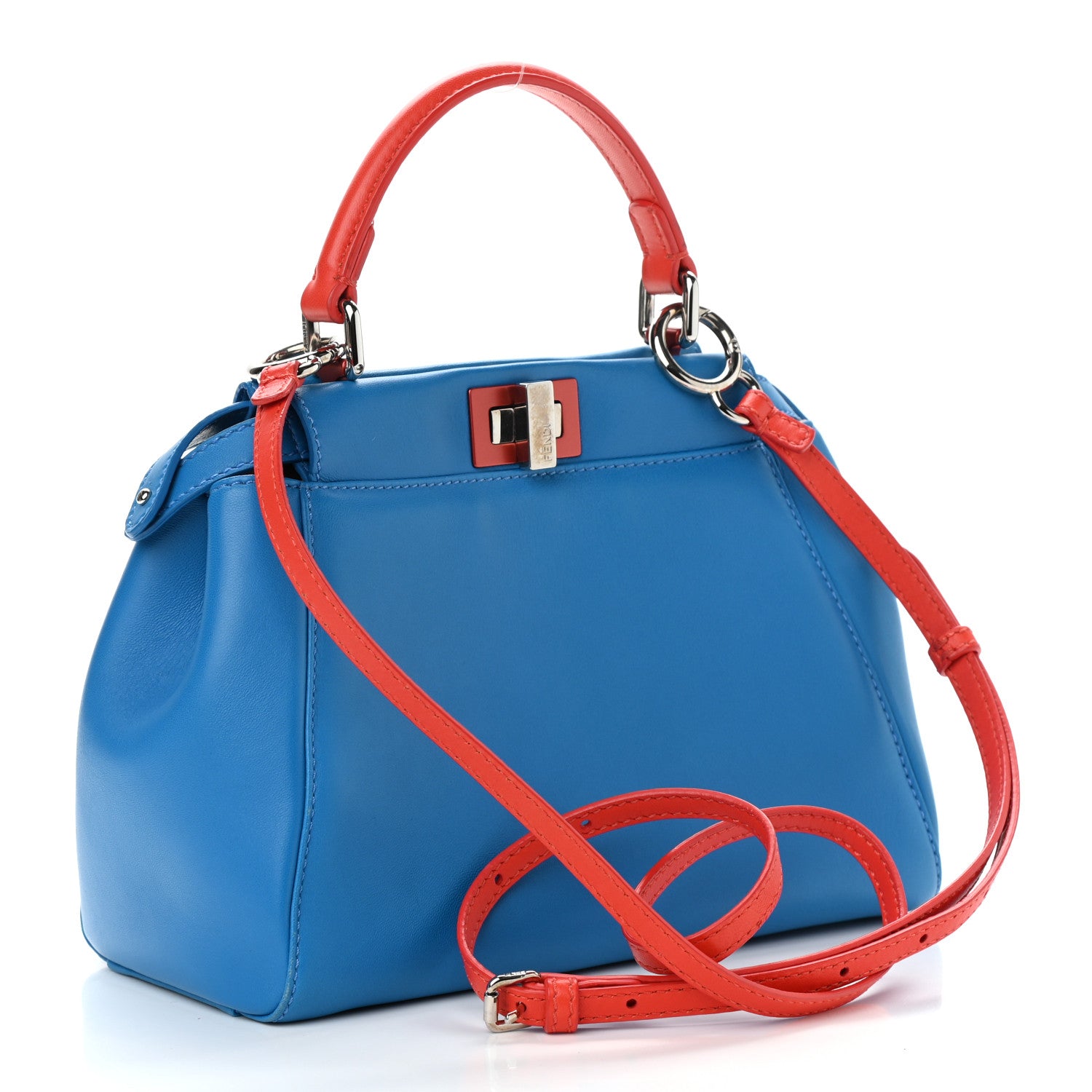 Fendi Nappa Colorblock Mini Peekaboo Iconic Satchel Blue Royal Papavero Cuoio 4 of 11