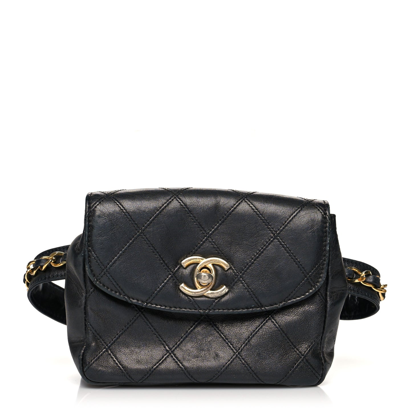 Calfskin Quilted Flap Waist Belt Bag 75 30 Black
