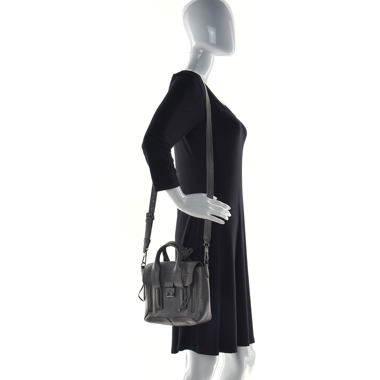 3.1 Phillip Lim Metallic Textured Calfskin Mini Pashli Satchel Silver 2 of 13