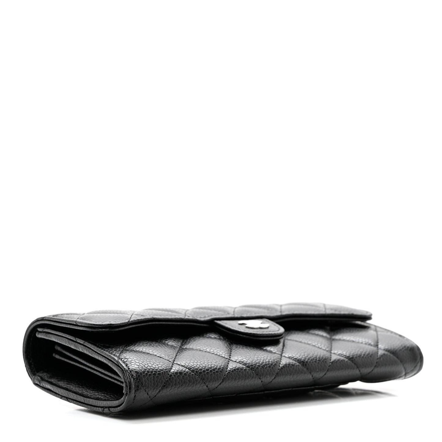 Caviar Quilted Large Gusset Flap Wallet Black
