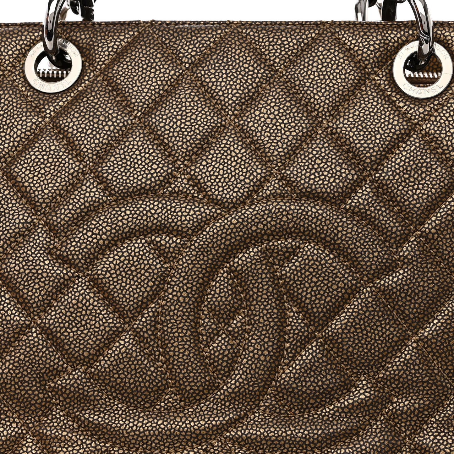 Metallic Caviar Quilted Grand Shopping Tote GST Bronze