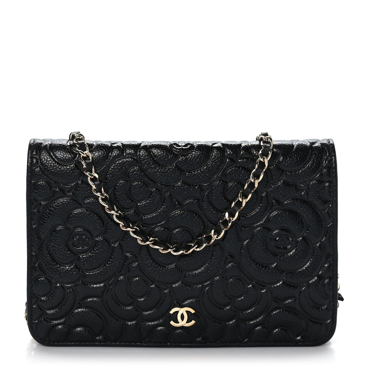 Caviar Camellia Embossed Wallet On Chain WOC Black
