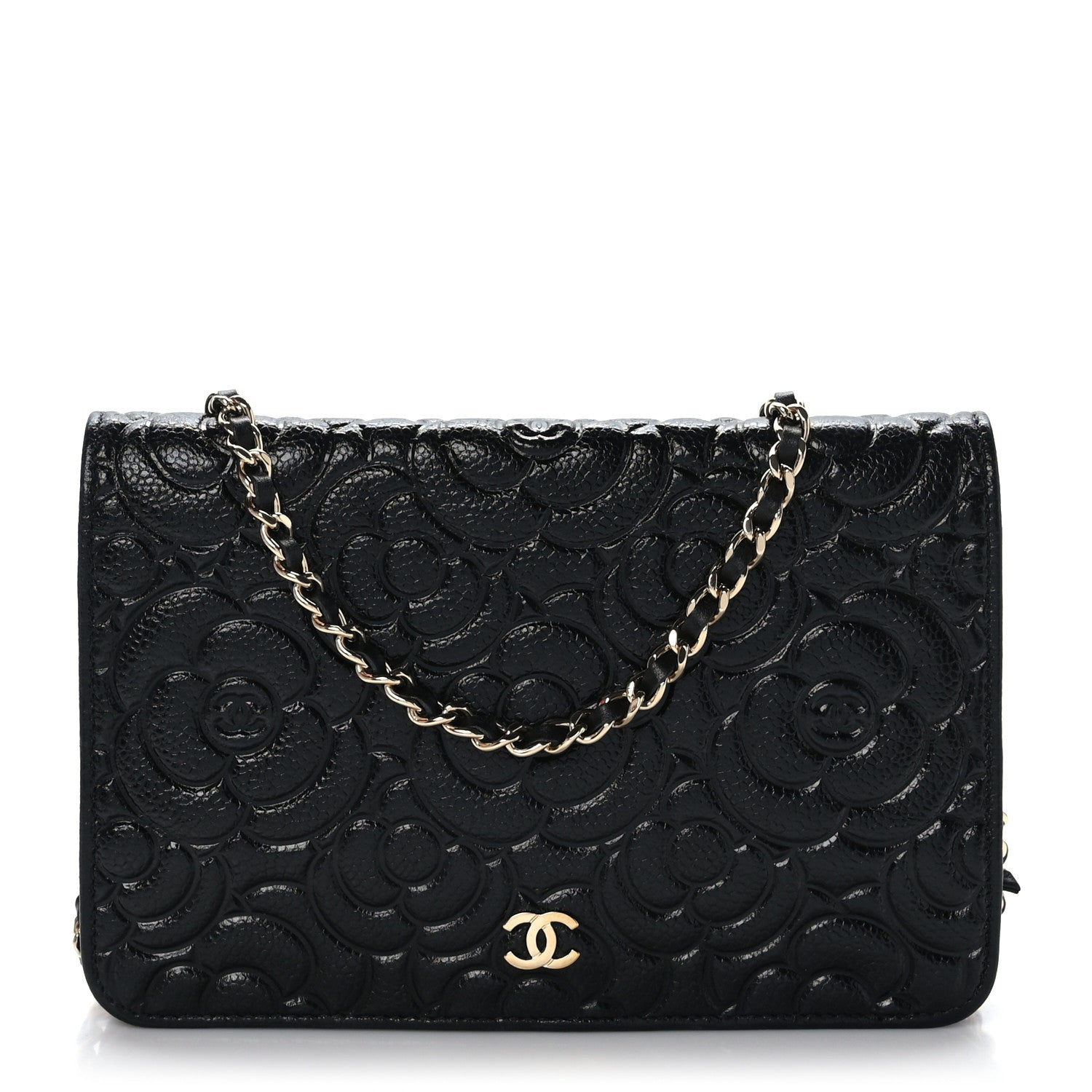 Chanel Caviar Camellia Embossed Wallet On Chain WOC Black 1 of 11