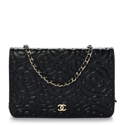 Chanel Caviar Camellia Embossed Wallet On Chain WOC Black 1 of 11