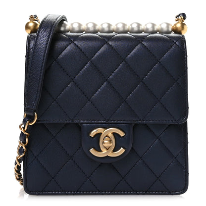 Chanel Iridescent Lambskin Quilted Chic Pearls Flap Navy Blue 1 of 11