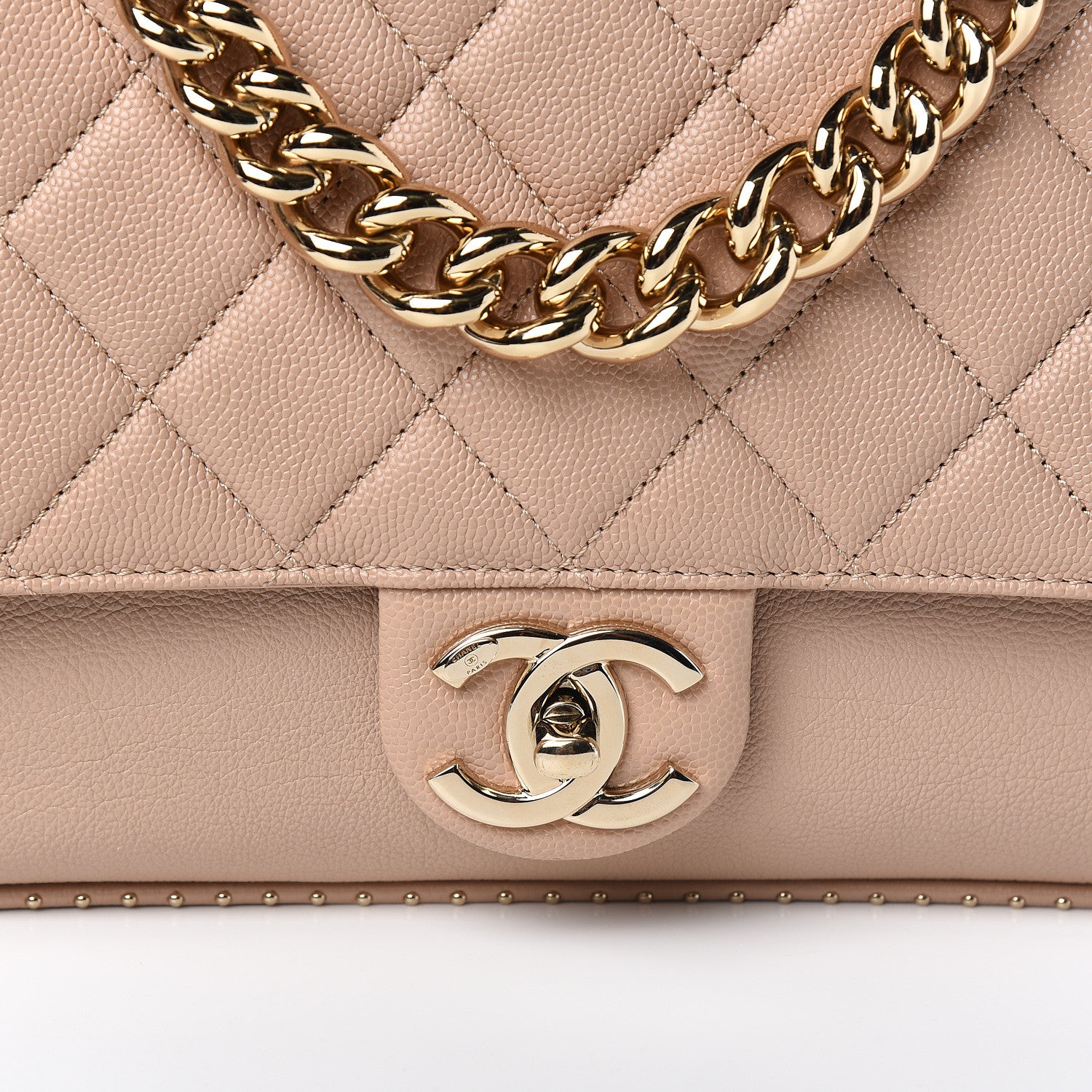 Chanel Caviar Quilted Large Studded Flap Beige 11 of 11