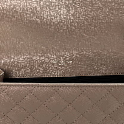 Saint Laurent Grain De Poudre Textured Mixed Matelasse Medium Triquilt Monogram Satchel Dark Beige 6 of 12