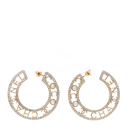 Chanel Crystal Pearl Bow-tiful CC Hoop Earrings Gold 1 of 5