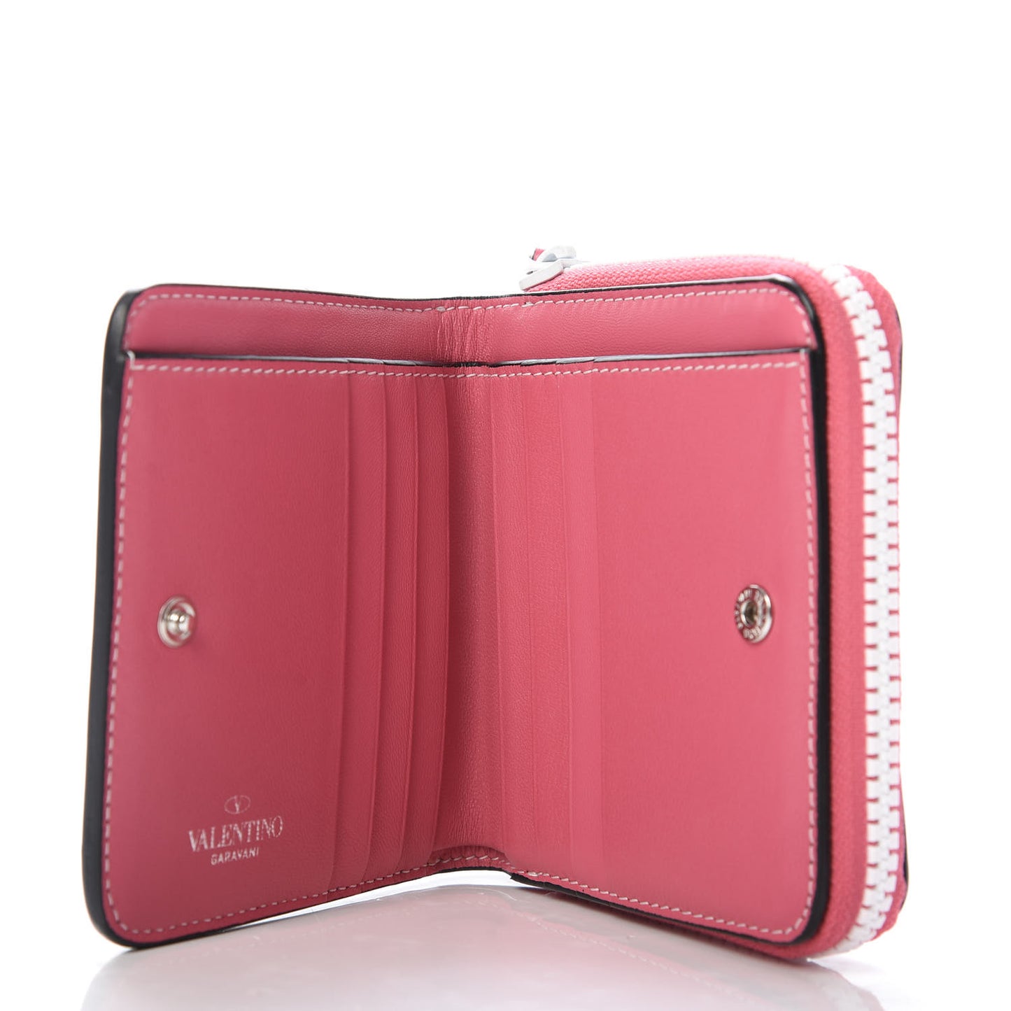 Lambskin Free Rockstud Spike Compact Zip Around Wallet Shadow Pink