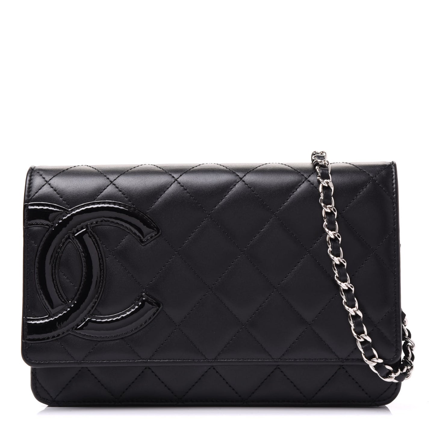 Calfskin Quilted Cambon Wallet On Chain WOC Black