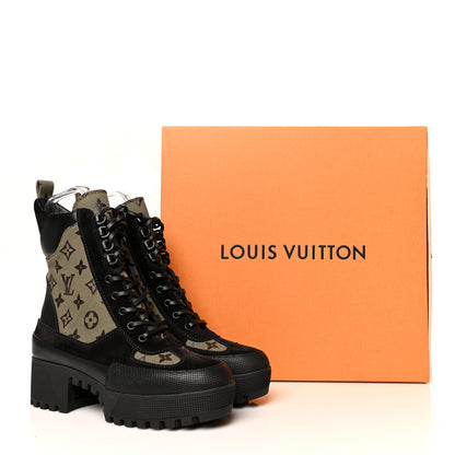 Louis Vuitton Suede Monogram Laureate Platform Desert Boots 39.5 Kaki Black 9 of 9