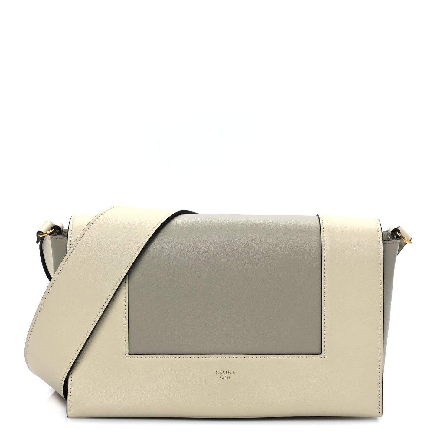 Shiny Smooth Calfskin Medium Frame Shoulder Bag Chalk Mastic