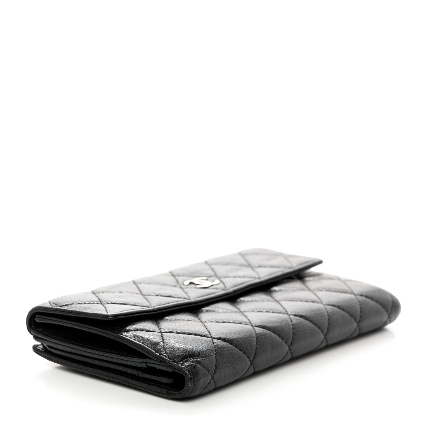 Caviar Quilted CC Long Double Wallet Black