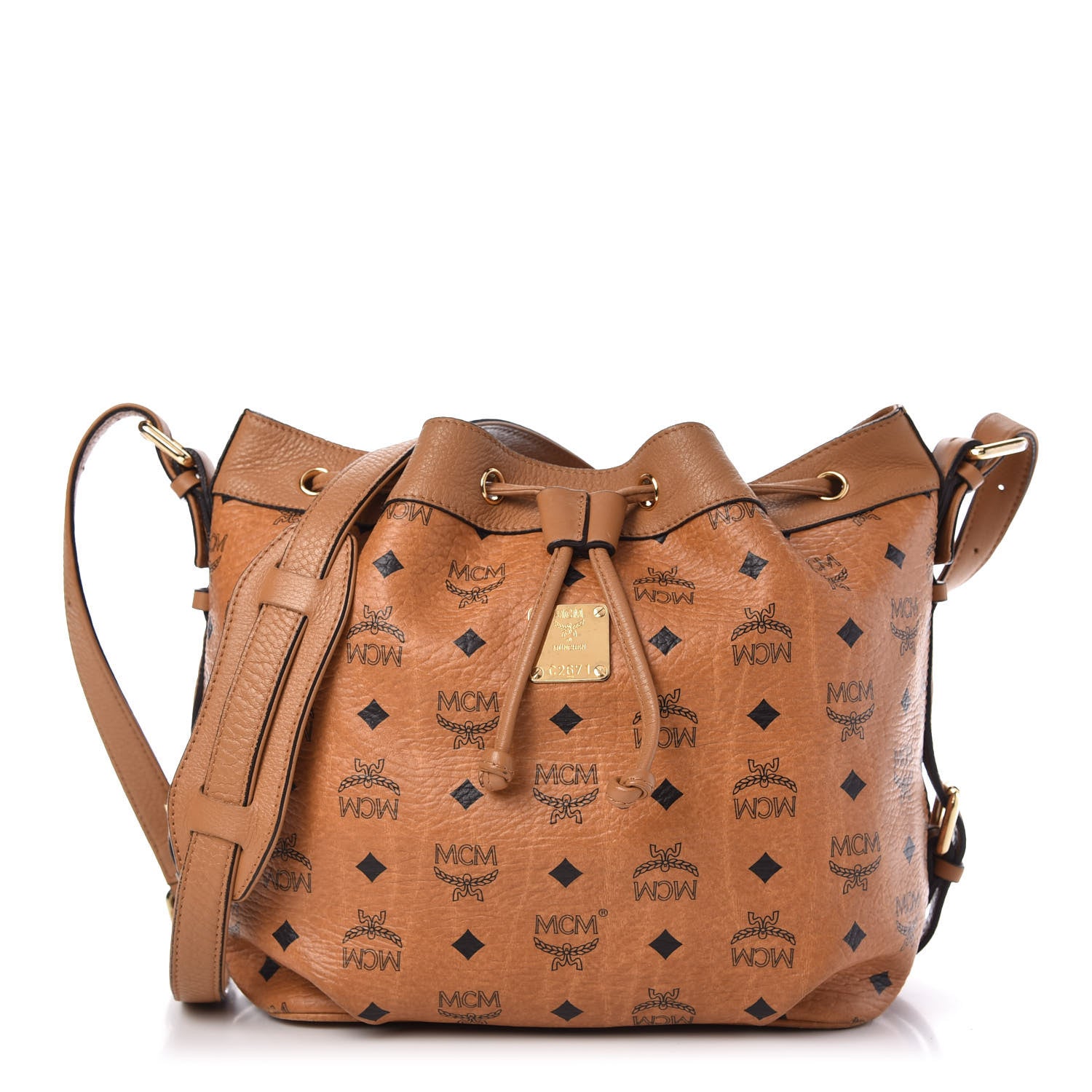MCM Visetos Essential Drawstring Bucket Bag Cognac 1 of 11