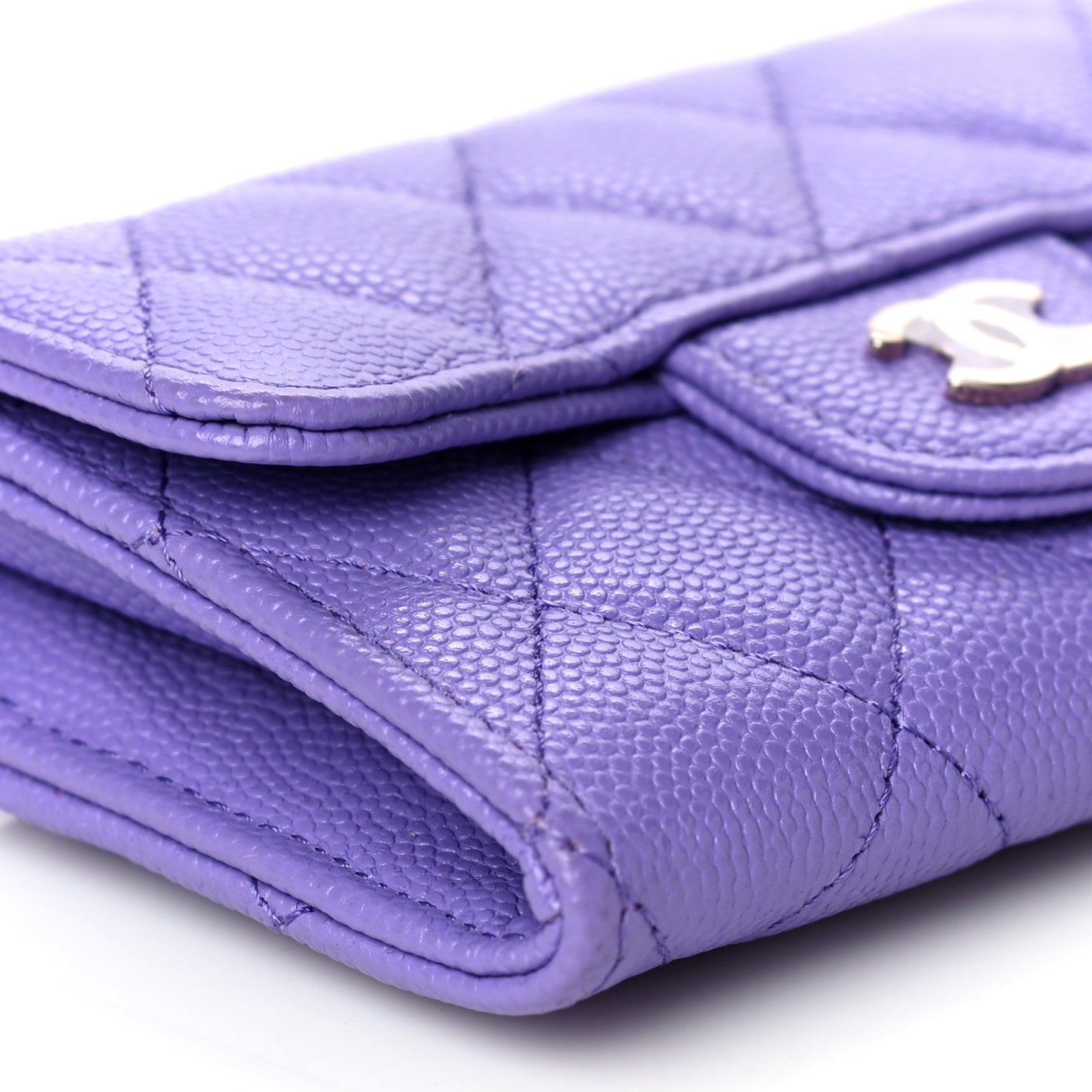 Caviar Quilted Flap Card Holder Wallet Purple