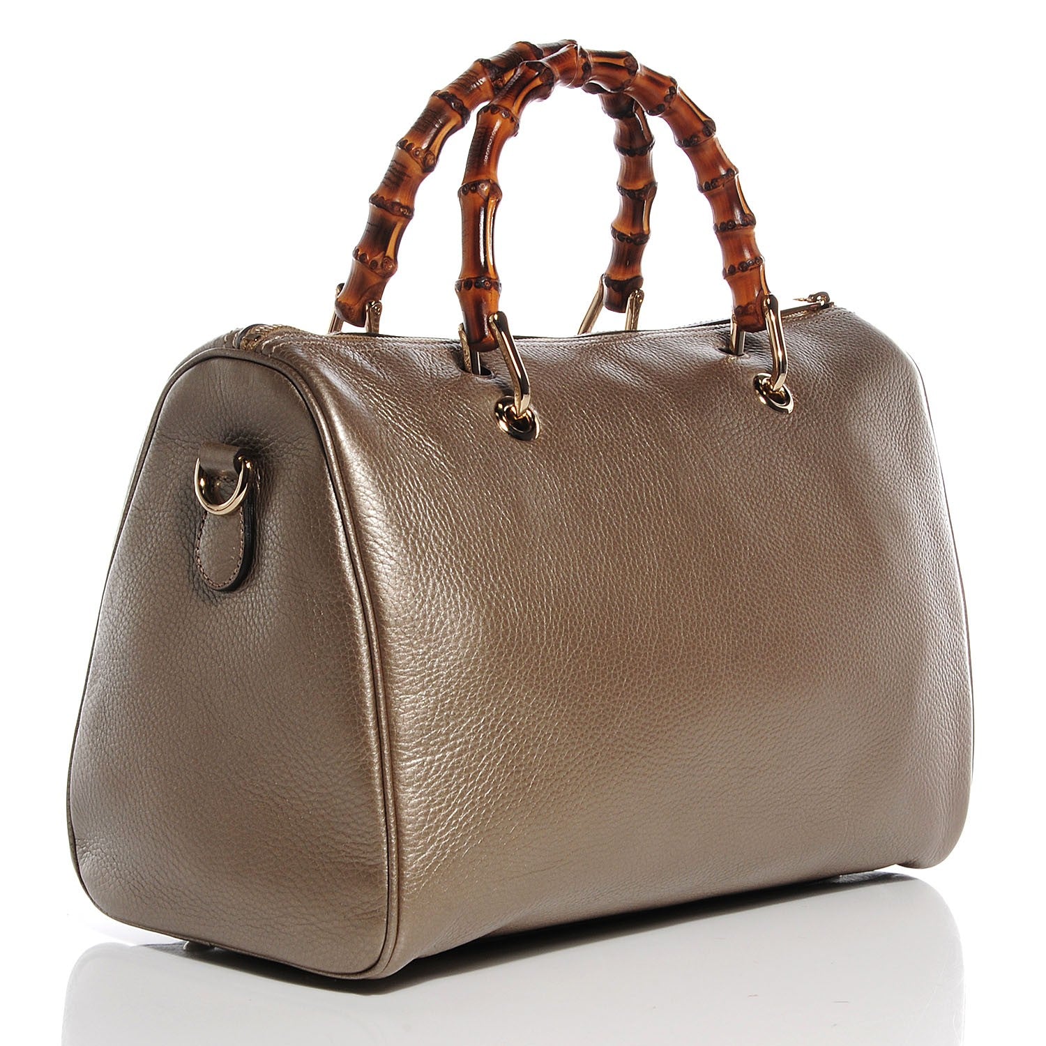 Gucci Leather Bamboo Medium Shopper Boston Bag Golden Beige 3 of 7