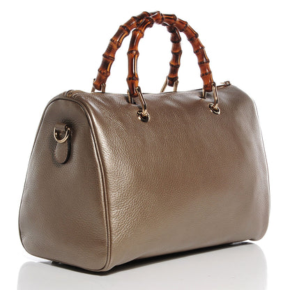 Gucci Leather Bamboo Medium Shopper Boston Bag Golden Beige 3 of 7