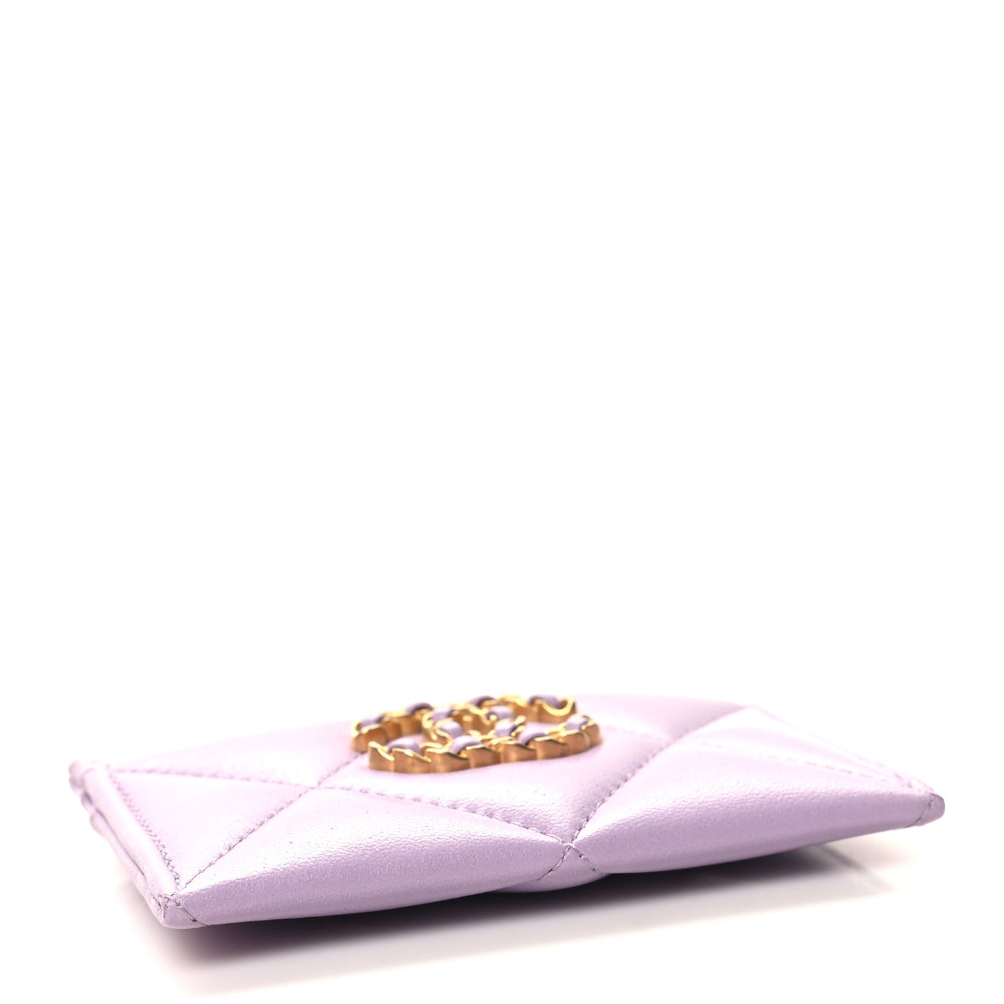 Lambskin Quilted Chanel 19 Card Holder Light Purple