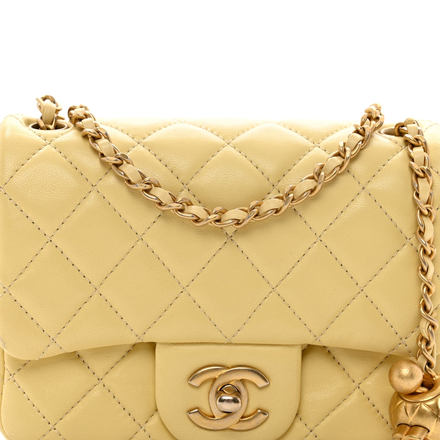 Lambskin Quilted Mini Pearl Crush Flap Yellow