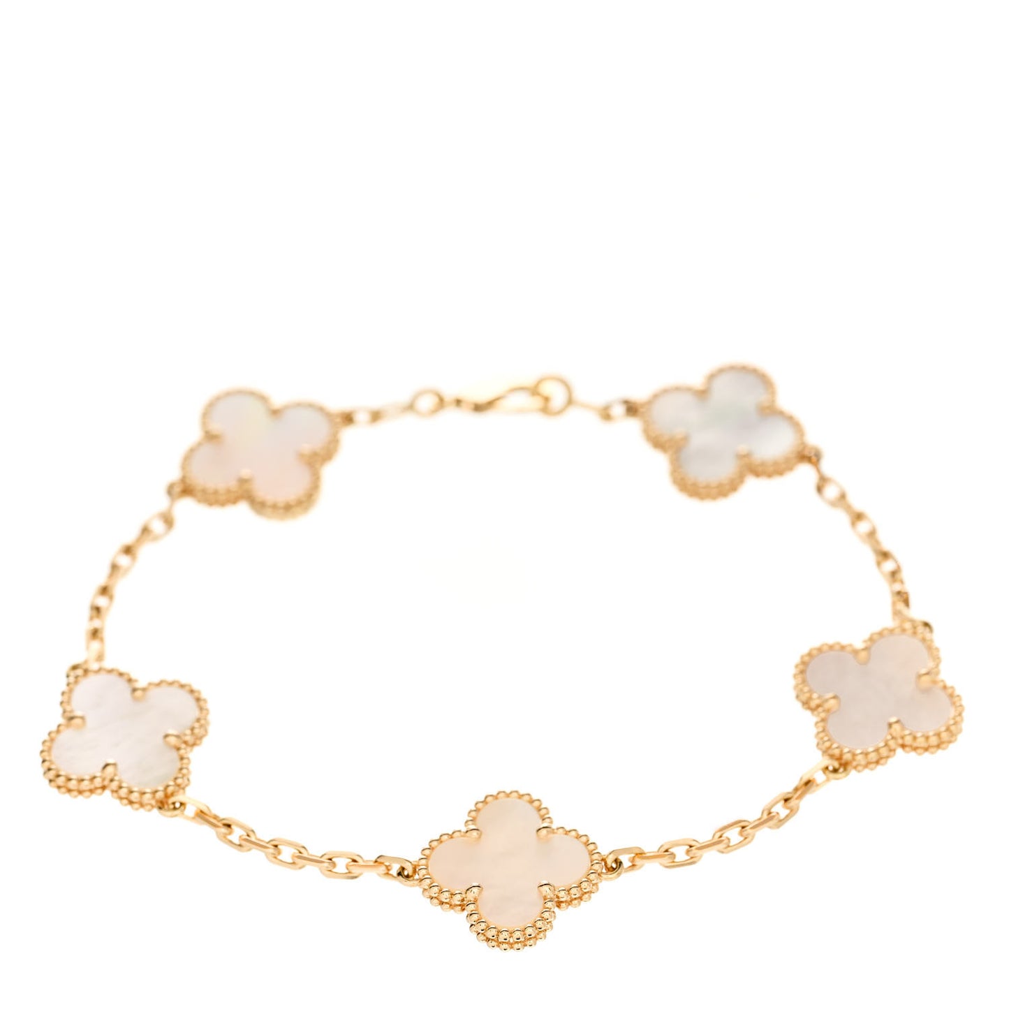 18K Yellow Gold Mother of Pearl 5 Motifs Vintage Alhambra Bracelet