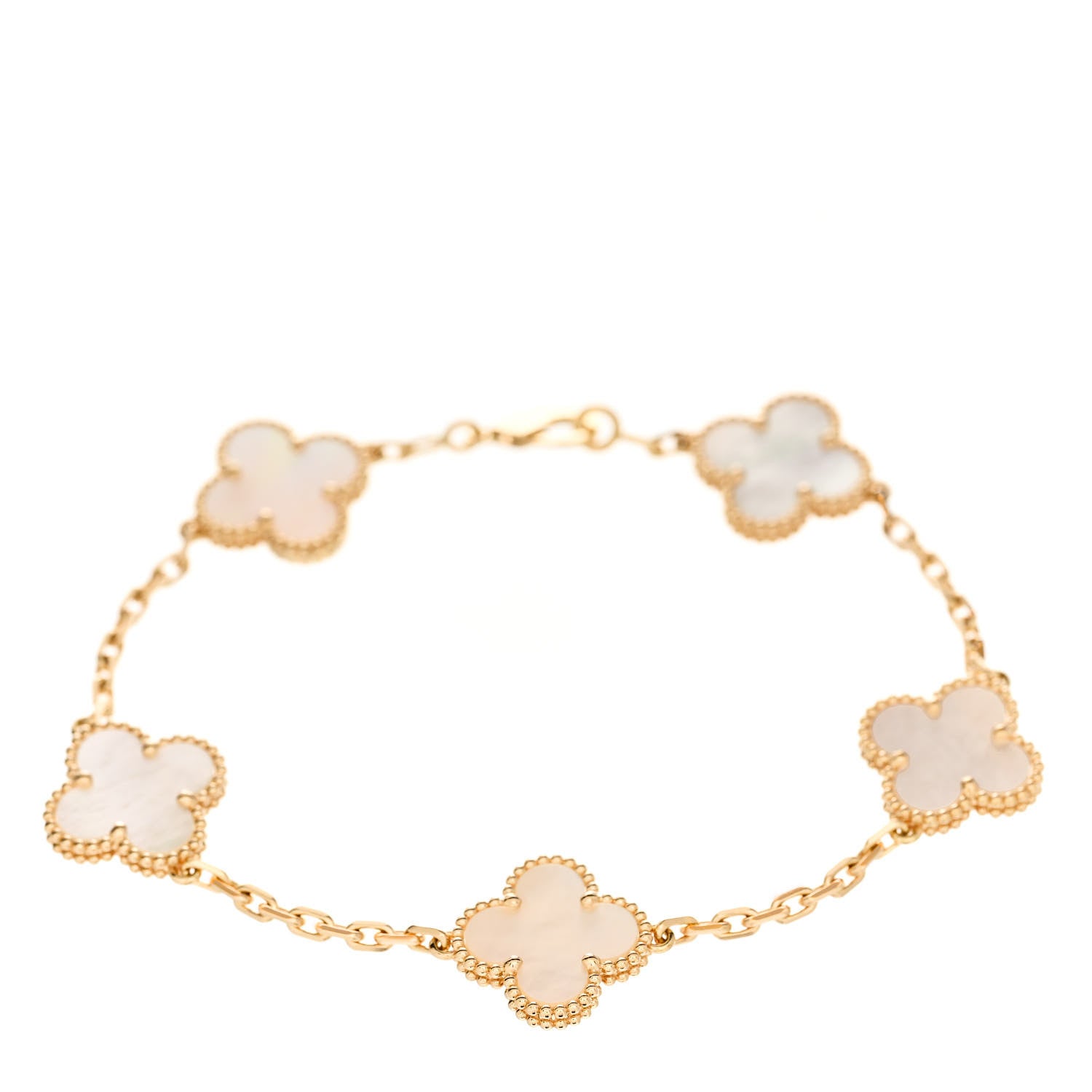 Van Cleef & Arpels 18K Yellow Gold Mother of Pearl 5 Motifs Vintage Alhambra Bracelet 1 of 6