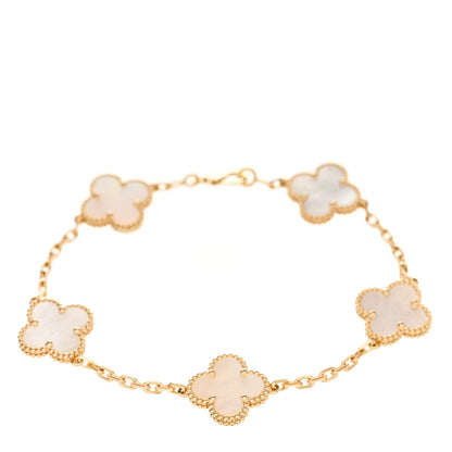 Van Cleef & Arpels 18K Yellow Gold Mother of Pearl 5 Motifs Vintage Alhambra Bracelet 1 of 6