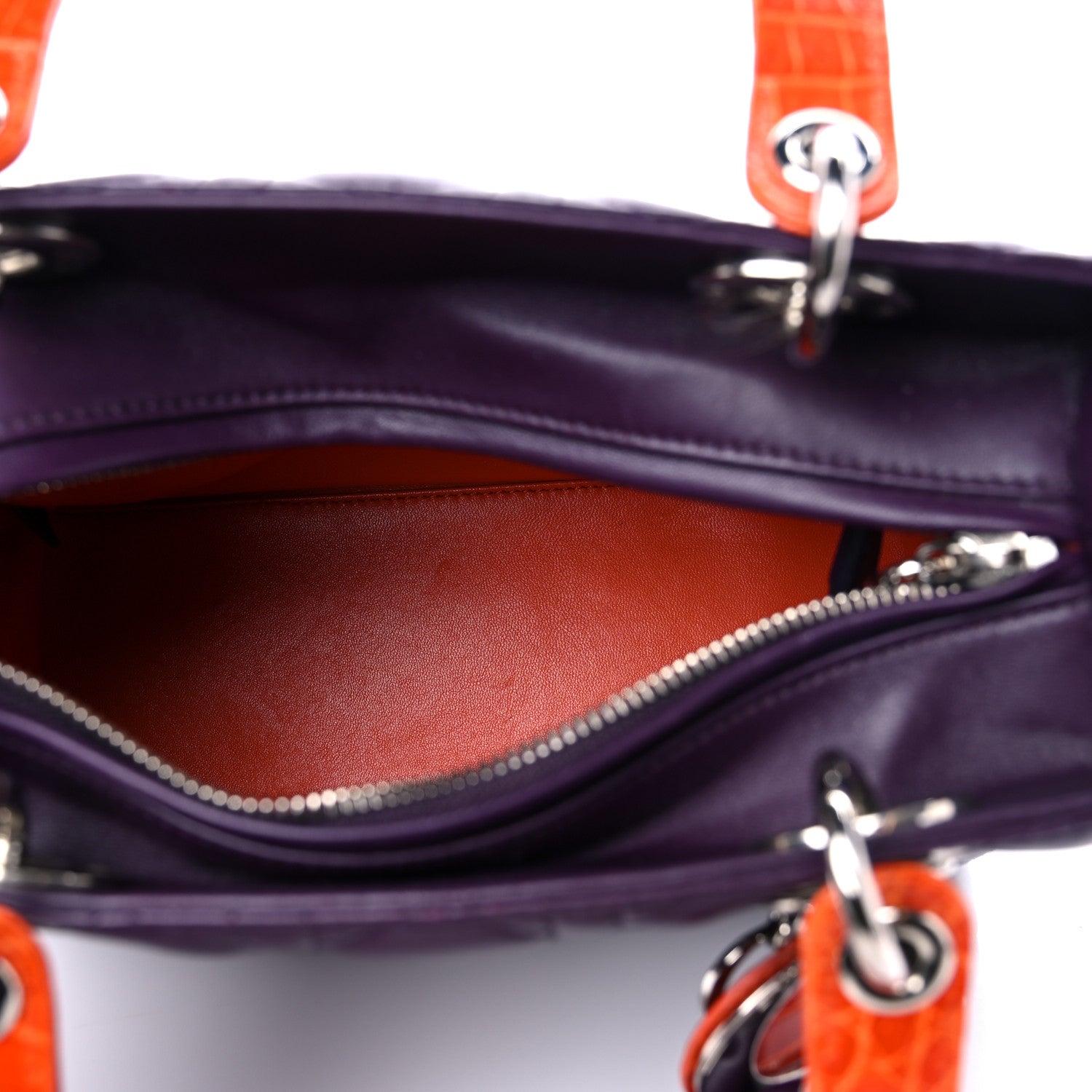 Christian Dior Lambskin Crocodile Medium Lady Dior Purple Orange 4 of 12
