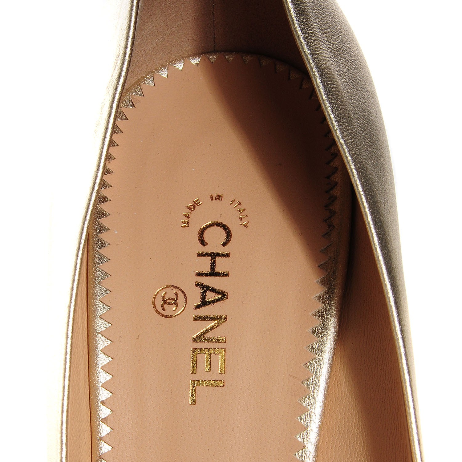 Chanel Lambskin Metallic Cap Toe Pumps 39 Light Gold Black 7 of 7
