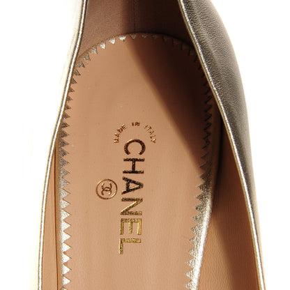 Chanel Lambskin Metallic Cap Toe Pumps 39 Light Gold Black 7 of 7