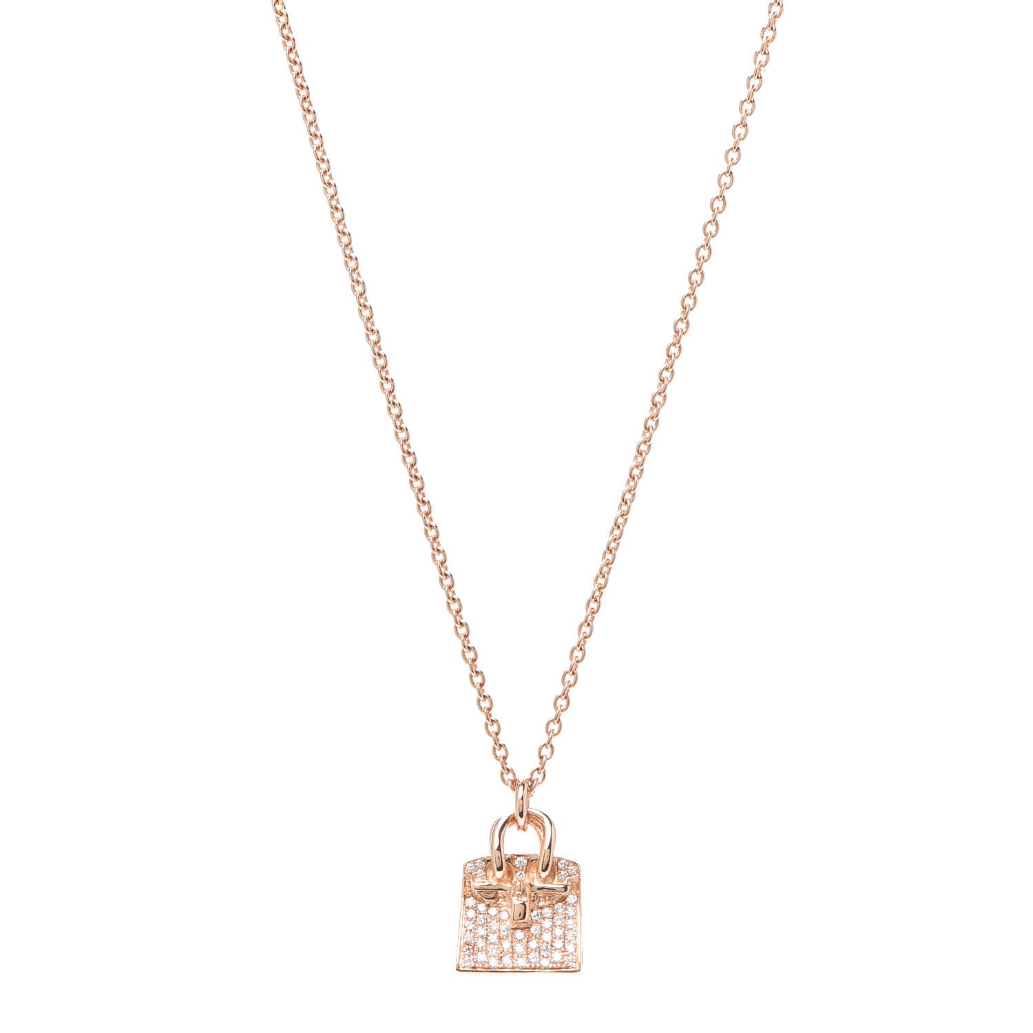 Hermes 18K Rose Gold Diamond Birkin Amulette Pendant Necklace 1 of 6