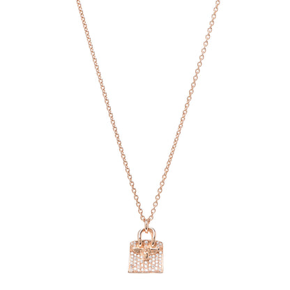 Hermes 18K Rose Gold Diamond Birkin Amulette Pendant Necklace 1 of 6