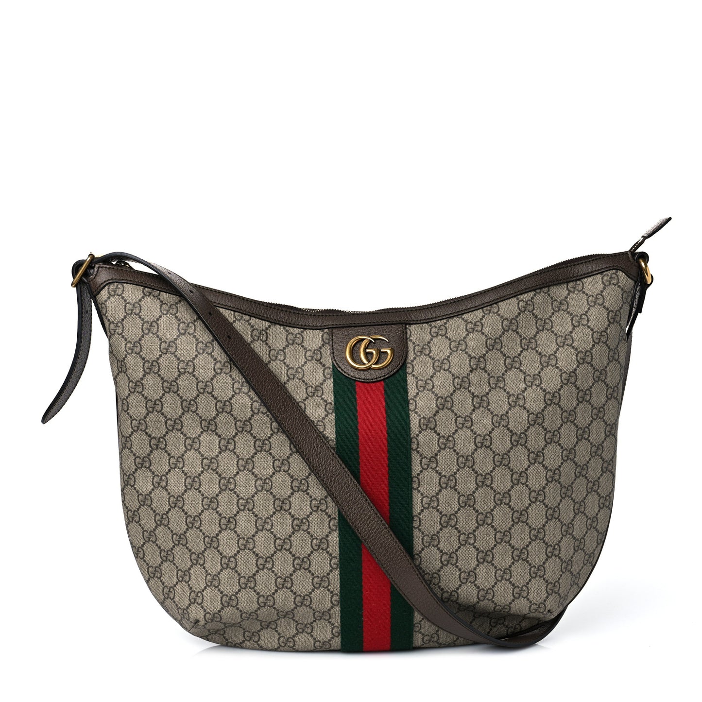 GG Supreme Monogram Web Ophidia Half Moon Hobo Brown