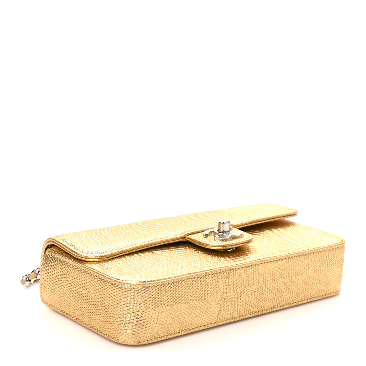 Metallic Calfskin Lizard Embossed Small East West Flap Gold