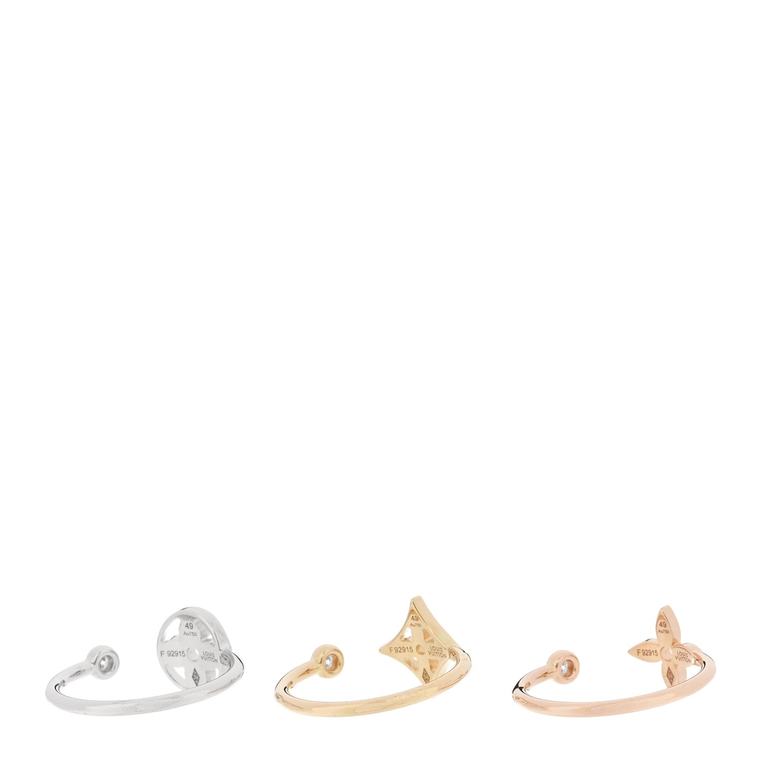 Louis Vuitton 18K Yellow Pink White Gold Diamond Idylle Blossom Ring 3 Set 49 4.75 3 of 5