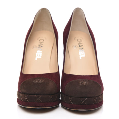 Chanel Suede Cap Toe CC Platform Pumps 36.5 Burgundy Brown 2 of 8