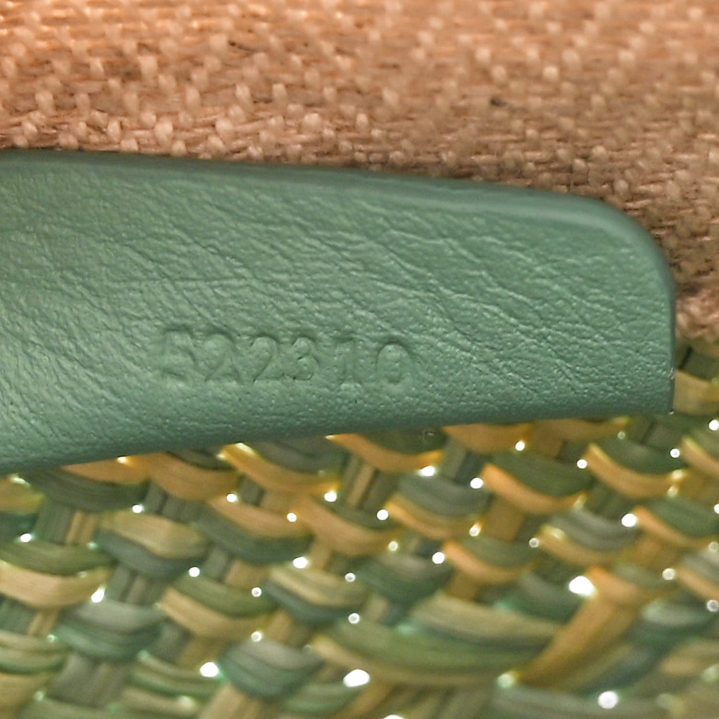 Iraca Palm Calfskin Anagram Square Pocket Bucket Bag Natural Fresh Mint