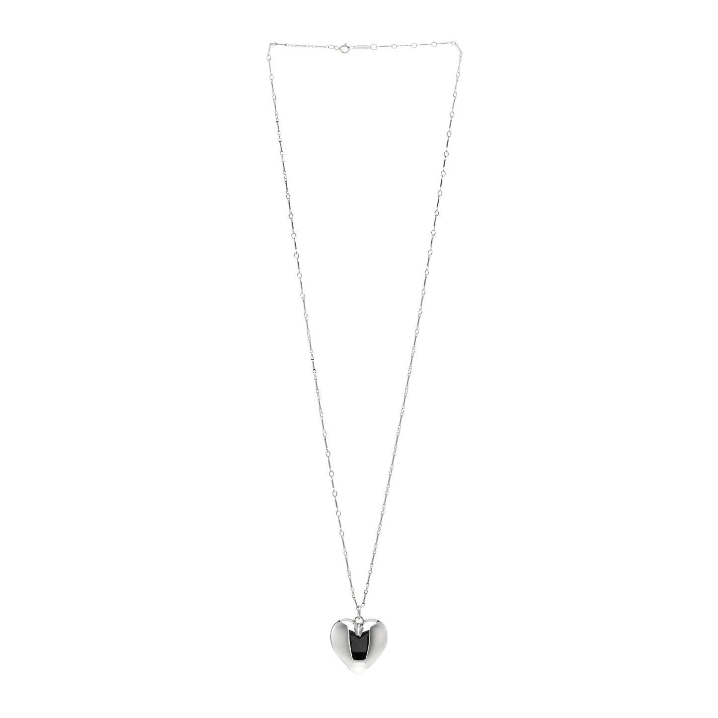 Sterling Silver Puffed Heart Pendant Link Necklace