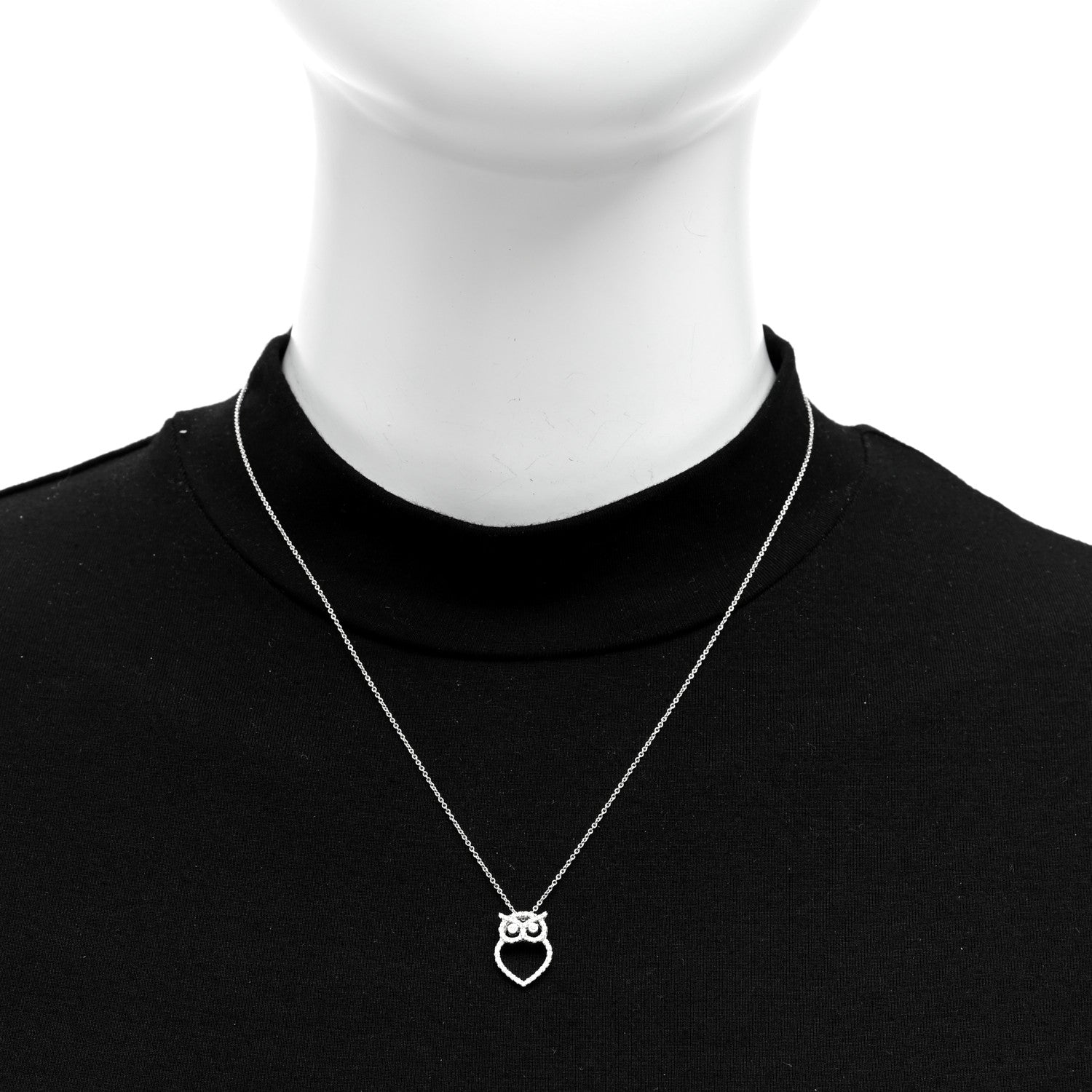 Roberto Coin 18K White Gold Diamond Tiny Treasures Outline Owl Pendant Necklace 3 of 4