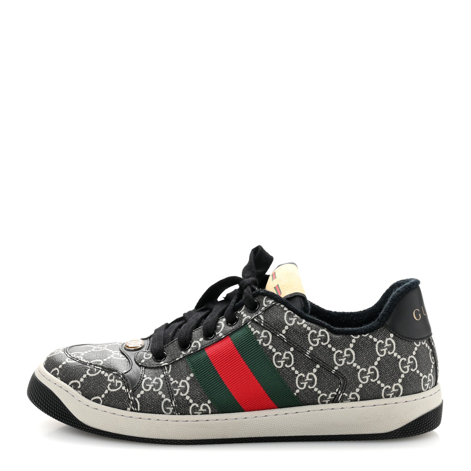 Gucci GG Supereme Monogram Miro Soft Calfskin Web Mens Screener Sneakers 9 Black Grey Sky 1 of 10