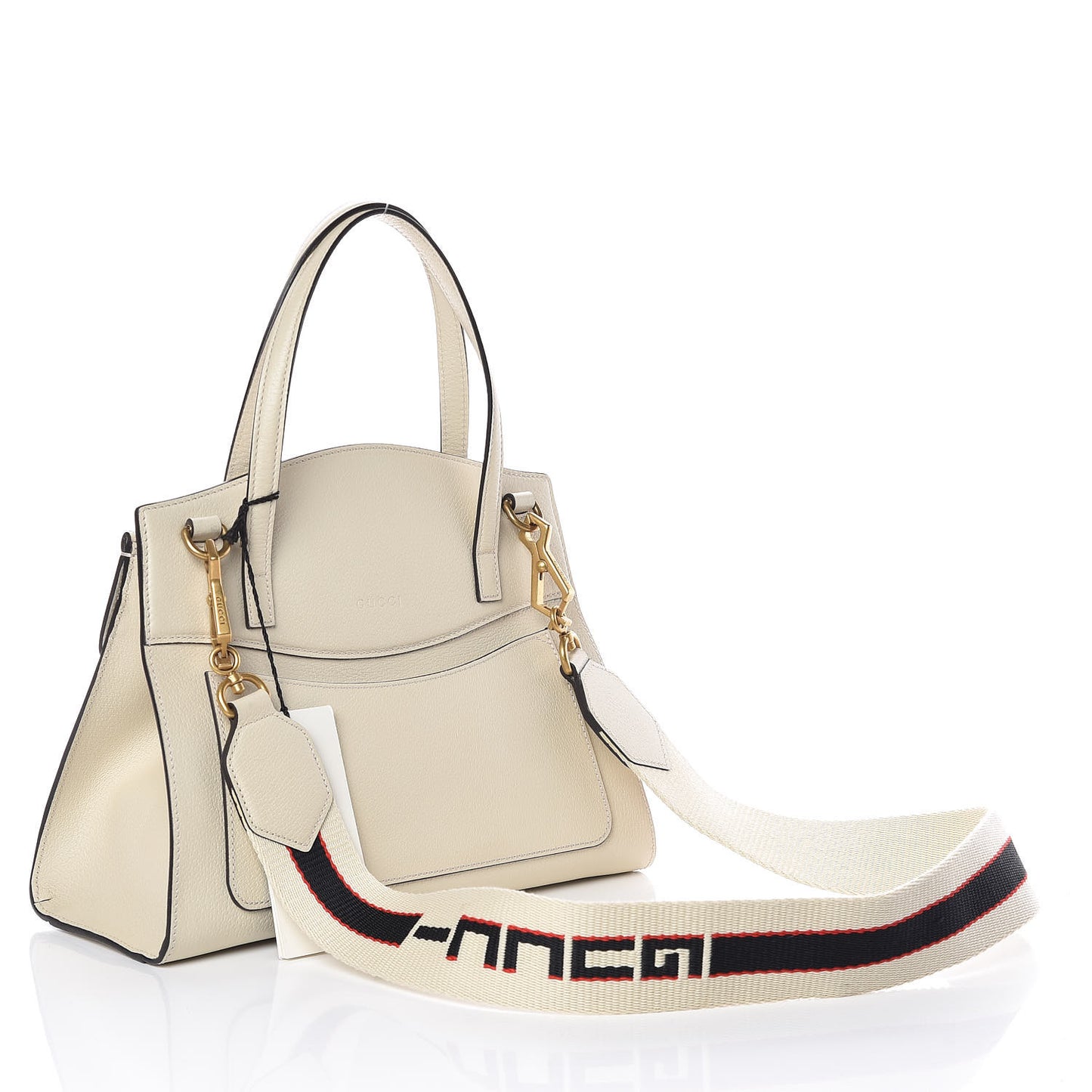 Grained Calfskin Web Stripe Butterfly Medium Totem Top Handle Bag White