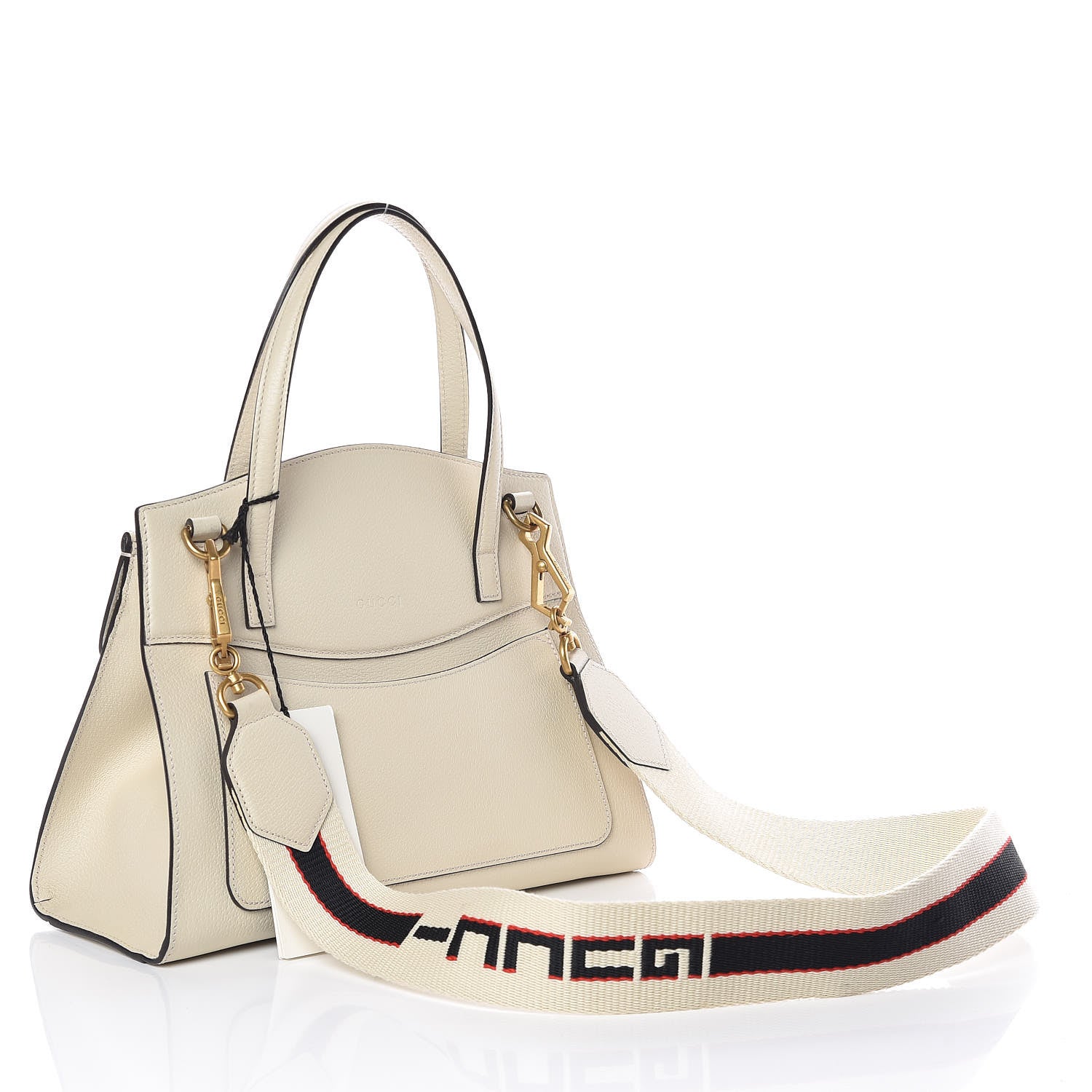 Gucci Grained Calfskin Web Stripe Butterfly Medium Totem Top Handle Bag White 3 of 7