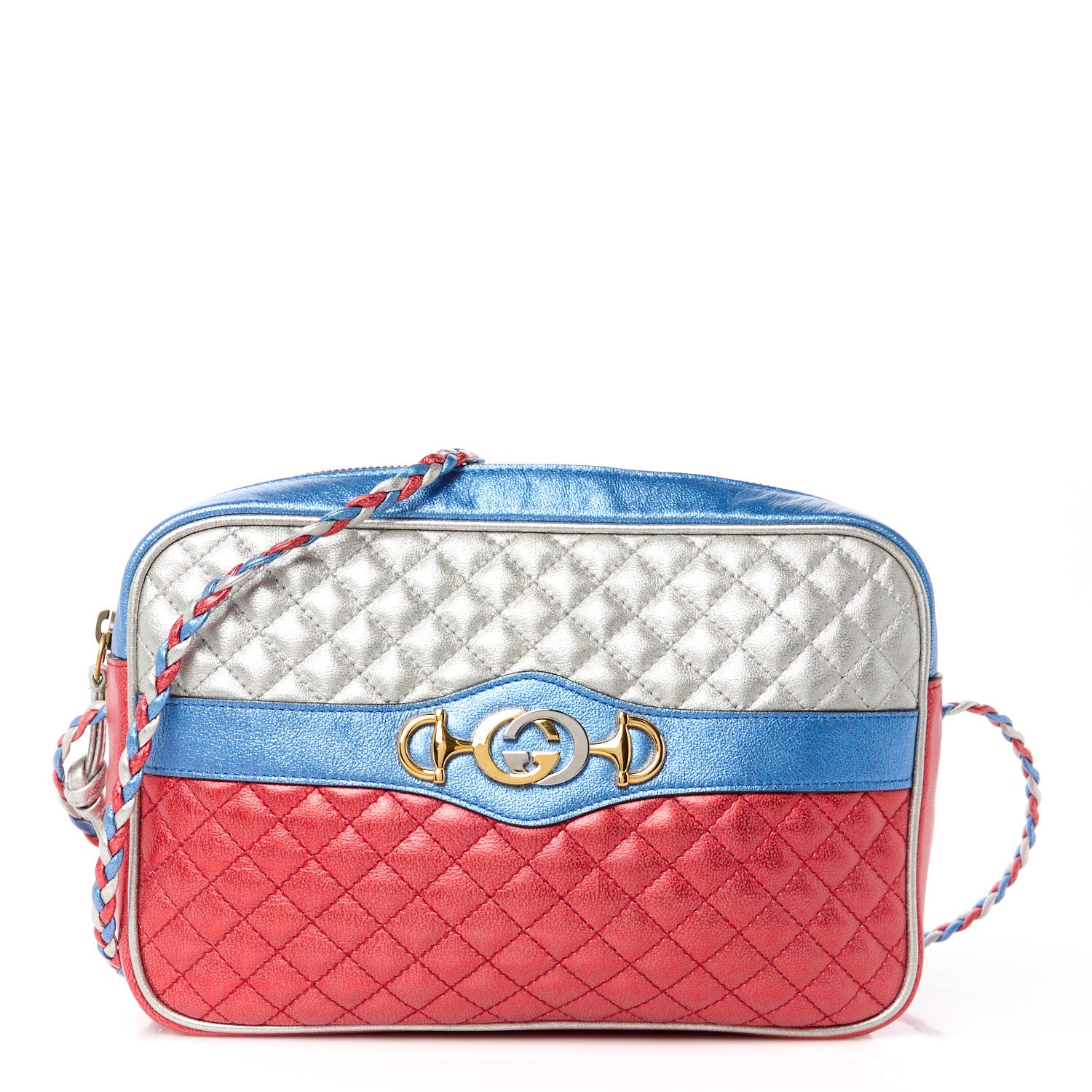Gucci Laminated Nappa Trapuntata Small Zumi Shoulder Bag Rosso Marine Argento 1 of 11