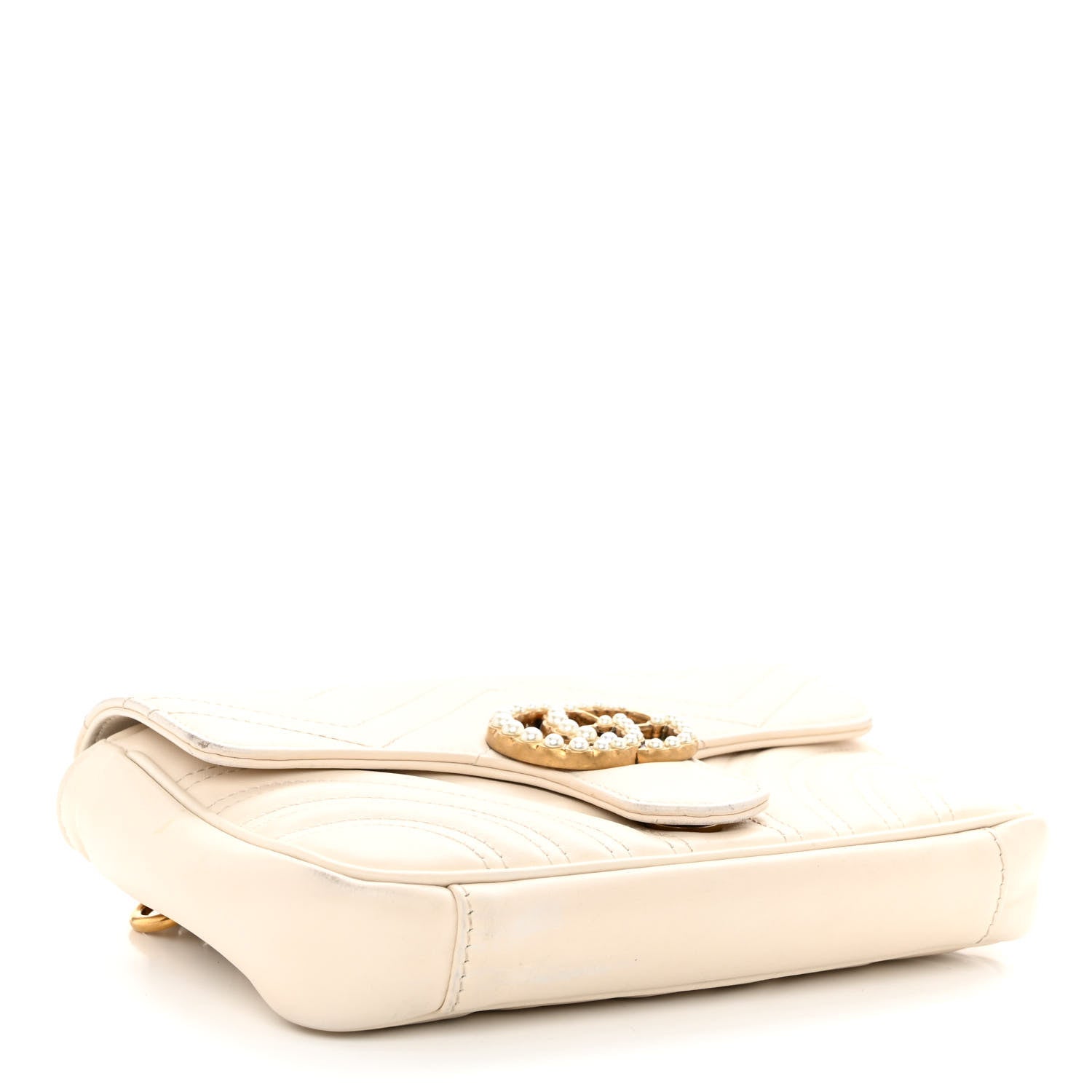 Gucci Calfskin Matelasse Pearly GG Marmont Chain Belt Bag Mystic White 4 of 15