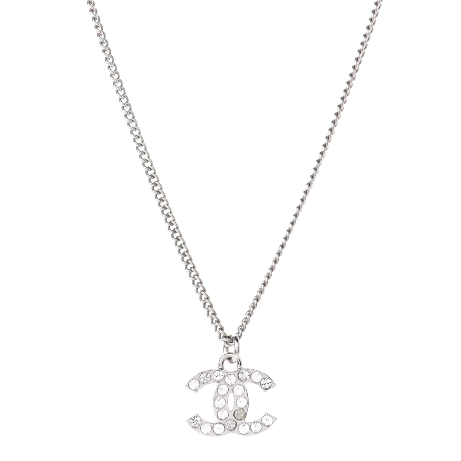 Chanel Crystal Timeless CC Necklace Silver 3 of 5