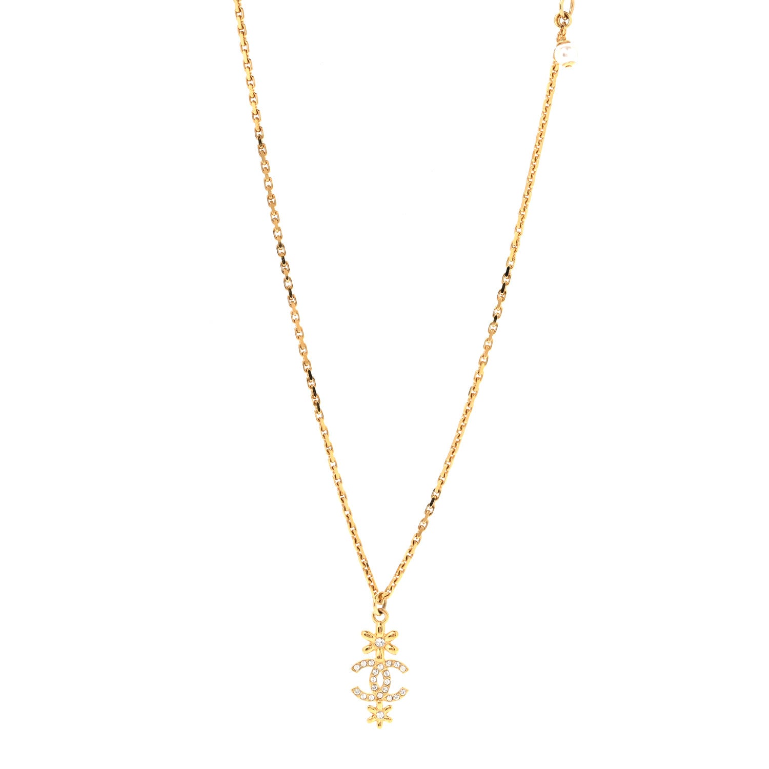 Chanel Crystal CC Flower Necklace Gold 1 of 7