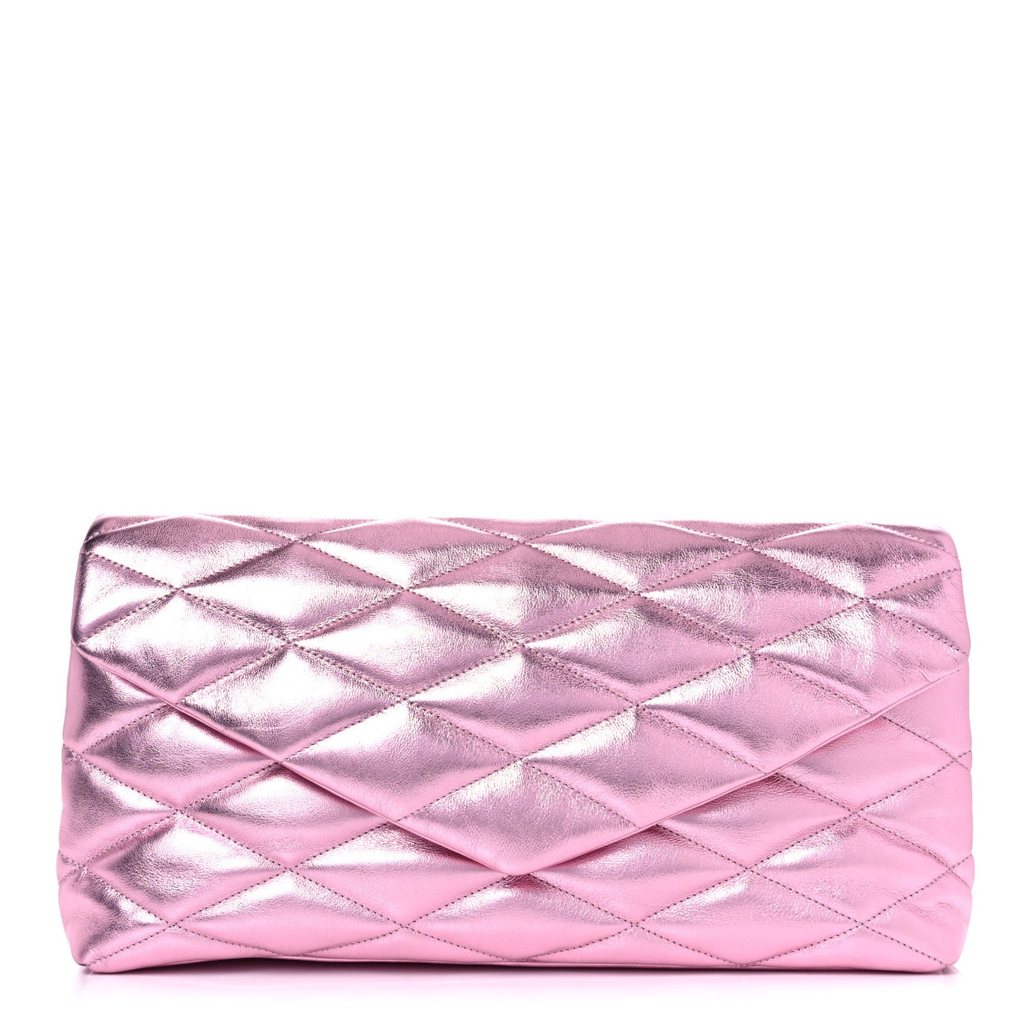 Metallic Lambskin Quilted Sade Puffer Envelope Clutch Pink