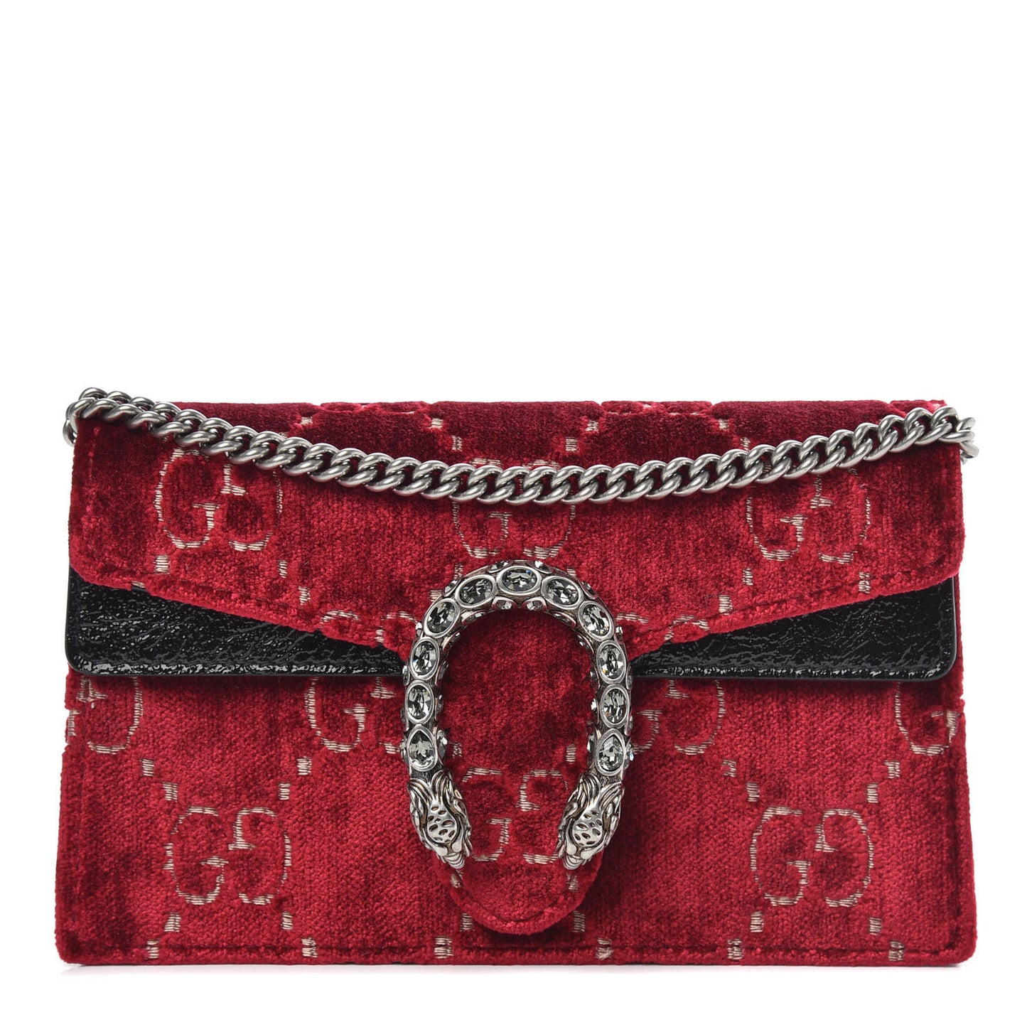 Velvet GG Monogram Super Mini Dionysus Shoulder Bag Red Cipria Black