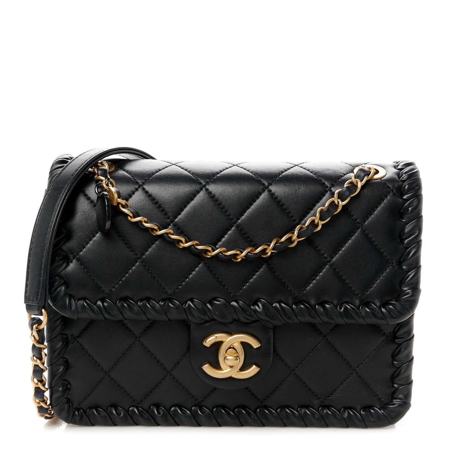 Calfskin Braided My Own Frame Flap Black