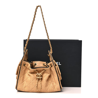 Chanel Braided Raffia Calfskin Quilted Mini Chanel 25 Handbag Beige Black 11 of 11
