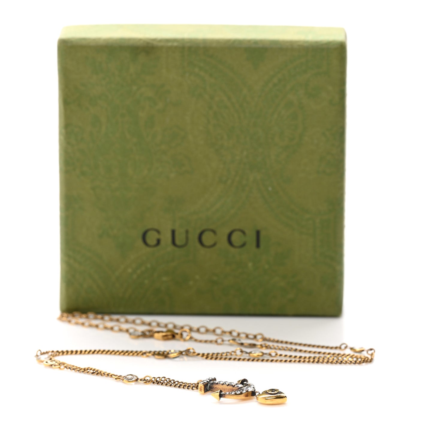 Crystal Anchor Heart Double G Necklace Aged Gold